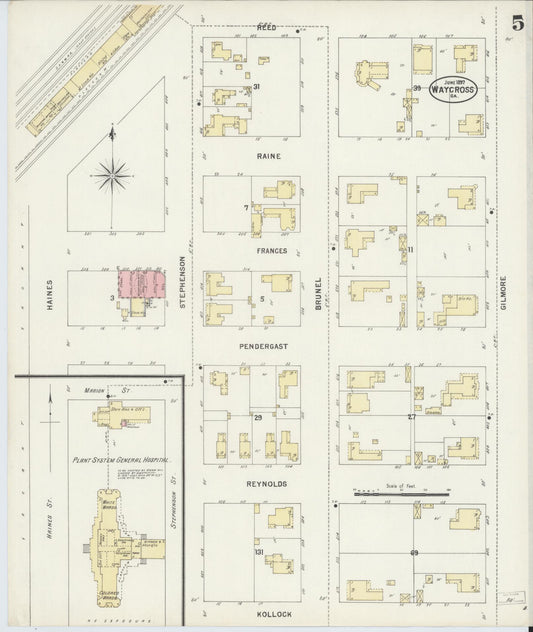 Sanborn Fire Insurance Map from Waycross, Ware County, Georgia (1897), Sheet #0005 - Historic Sanborn Fire Insurance Map Print, vintage old map wall art, antique decor, genealogy gift, Georgia Georgia map
