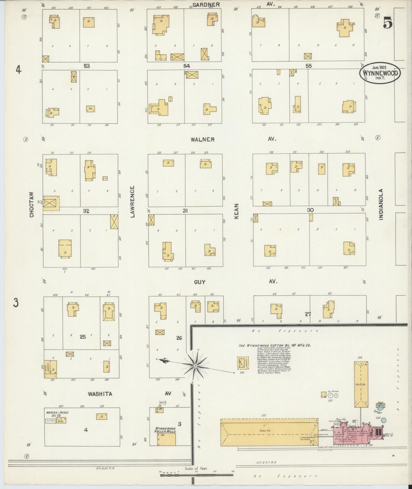 Sanborn Fire Insurance Map from Wynnewood, Garvin County, Oklahoma (1902), Sheet #0005 - Complete Map Set gallery image, historic Sanborn map, vintage wall art, Oklahoma Oklahoma