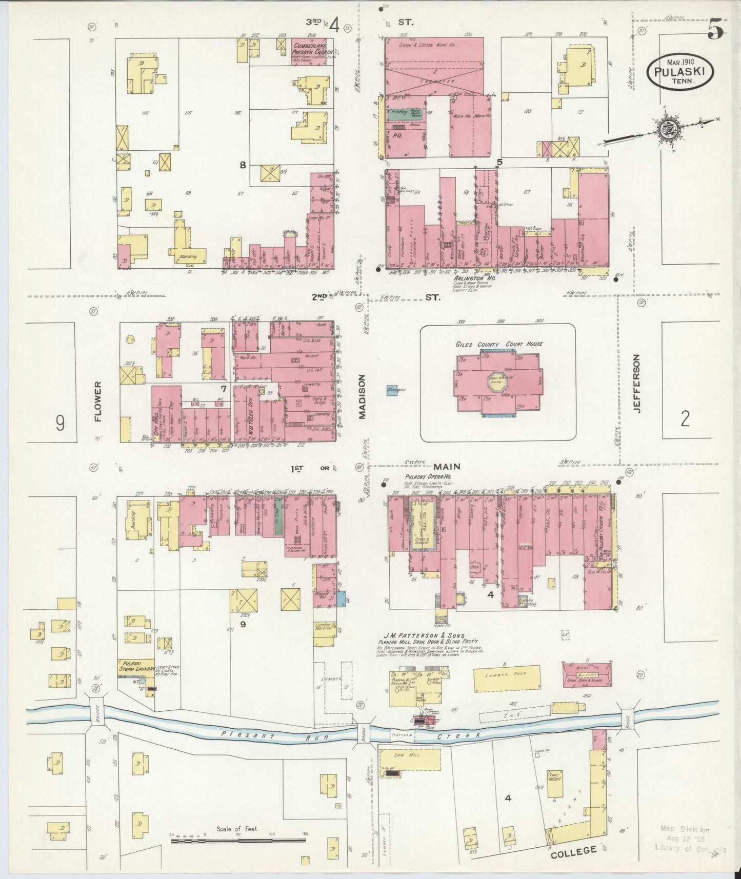 Sanborn Fire Insurance Map from Pulaski, Giles County, Tennessee (1910), Sheet #0005 - Complete Map Set gallery image, historic Sanborn map, vintage wall art, Tennessee Tennessee
