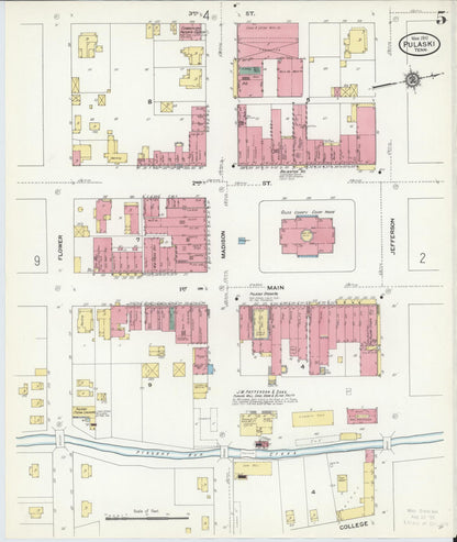 Sanborn Fire Insurance Map from Pulaski, Giles County, Tennessee (1910), Sheet #0005 - Complete Map Set gallery image, historic Sanborn map, vintage wall art, Tennessee Tennessee