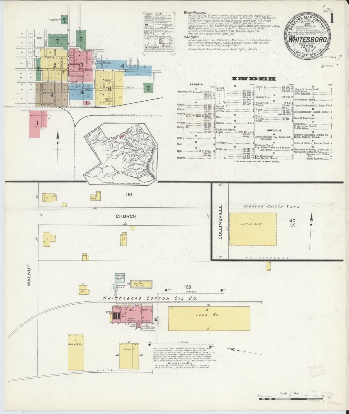 Sanborn Fire Insurance Map from Whitesboro, Grayson County, Texas (1915), Sheet #0001 - Complete Map Set gallery image, historic Sanborn map, vintage wall art, Texas Texas