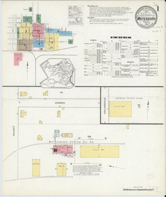 Sanborn Fire Insurance Map from Whitesboro, Grayson County, Texas (1915), Sheet #0001 - Complete Map Set gallery image, historic Sanborn map, vintage wall art, Texas Texas