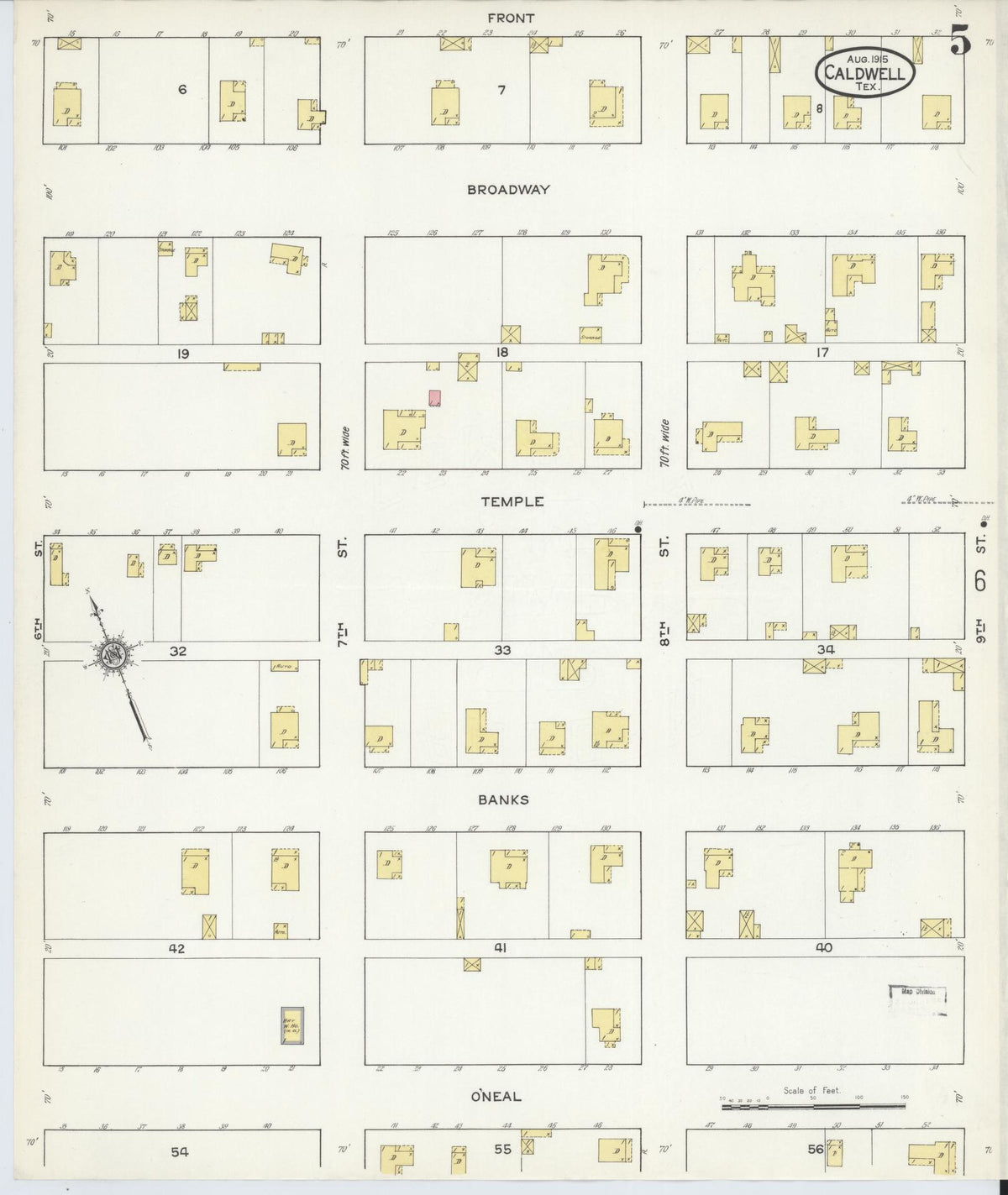 Sanborn Fire Insurance Map from Caldwell, Burleson County, Texas (1915), Sheet #0005 - Historic Sanborn Fire Insurance Map Print, vintage old map wall art, antique decor, genealogy gift, Texas Texas map