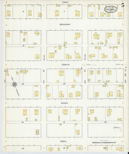Sanborn Fire Insurance Map from Caldwell, Burleson County, Texas (1915), Sheet #0005 - Historic Sanborn Fire Insurance Map Print, vintage old map wall art, antique decor, genealogy gift, Texas Texas map
