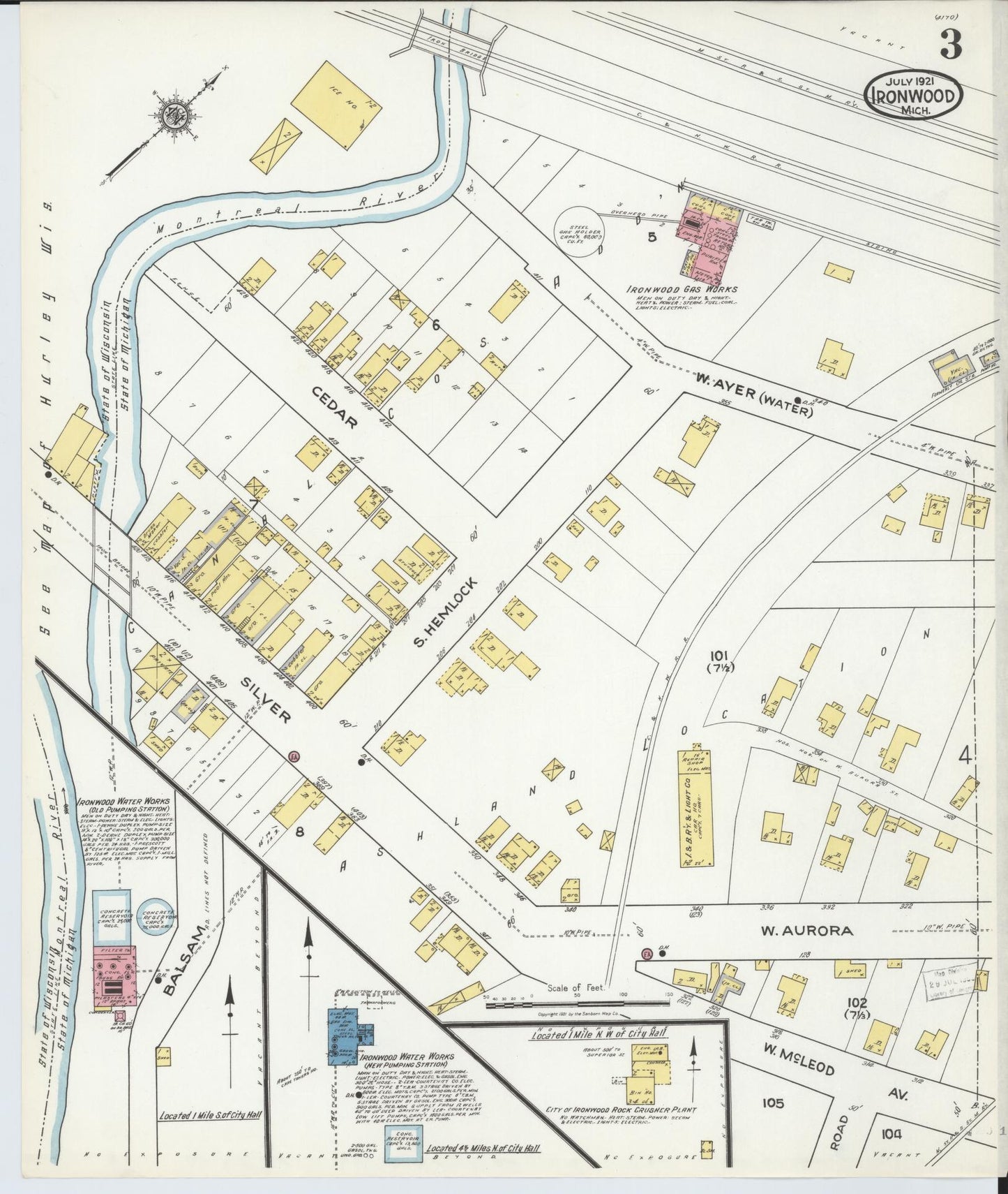 Sanborn Fire Insurance Map from Ironwood, Gogebic County, Michigan (1921), Sheet #0003 - Complete Map Set gallery image, historic Sanborn map, vintage wall art, Michigan Michigan