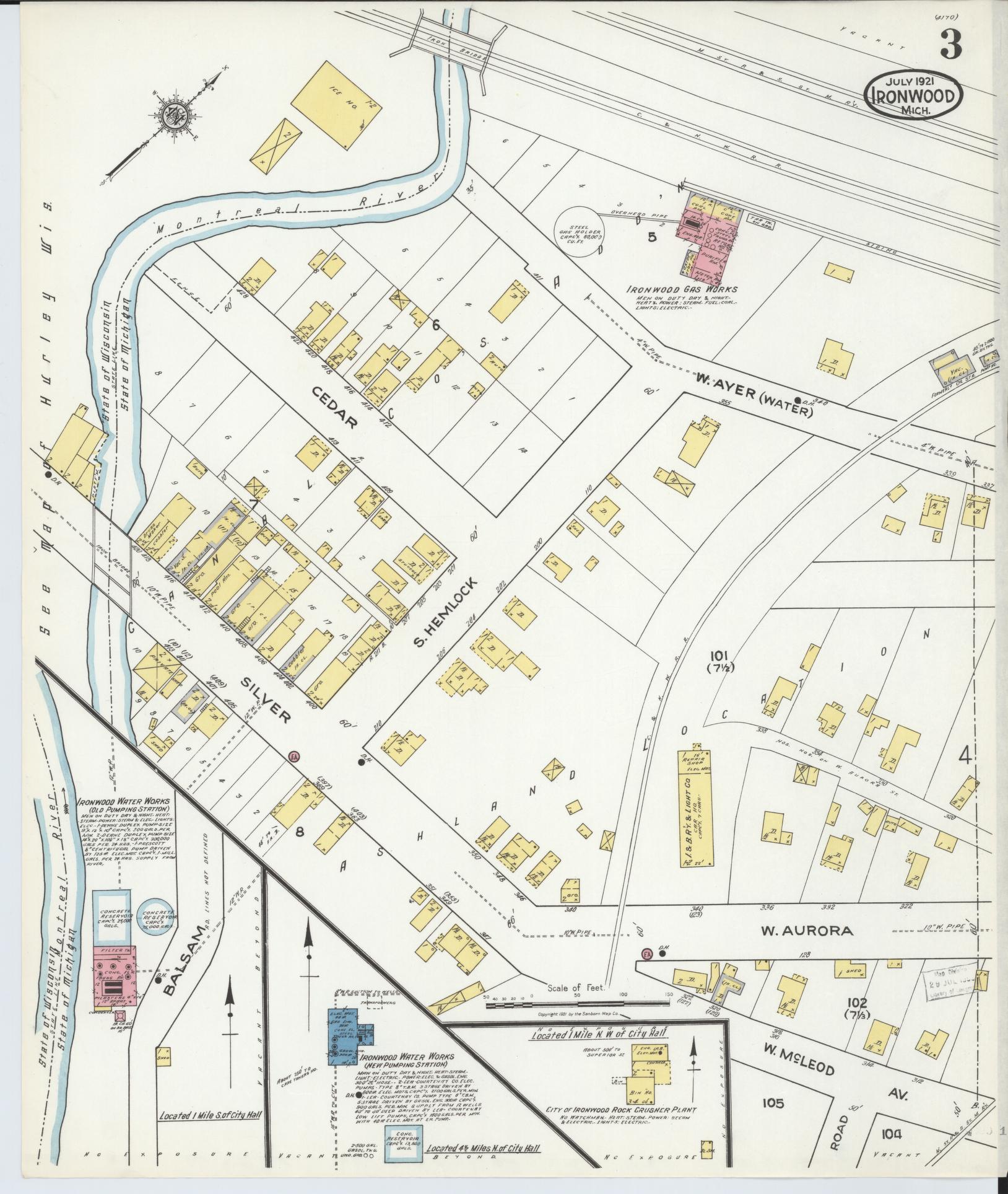 Sanborn Fire Insurance Map from Ironwood, Gogebic County, Michigan (1921), Sheet #0003 - Complete Map Set gallery image, historic Sanborn map, vintage wall art, Michigan Michigan