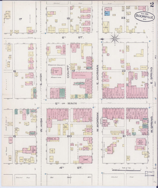 Sanborn Fire Insurance Map from Boonville, Cooper County, Missouri (1885), Sheet #0002 - Historic Sanborn Fire Insurance Map Print, vintage old map wall art, antique decor, genealogy gift, Missouri Missouri map
