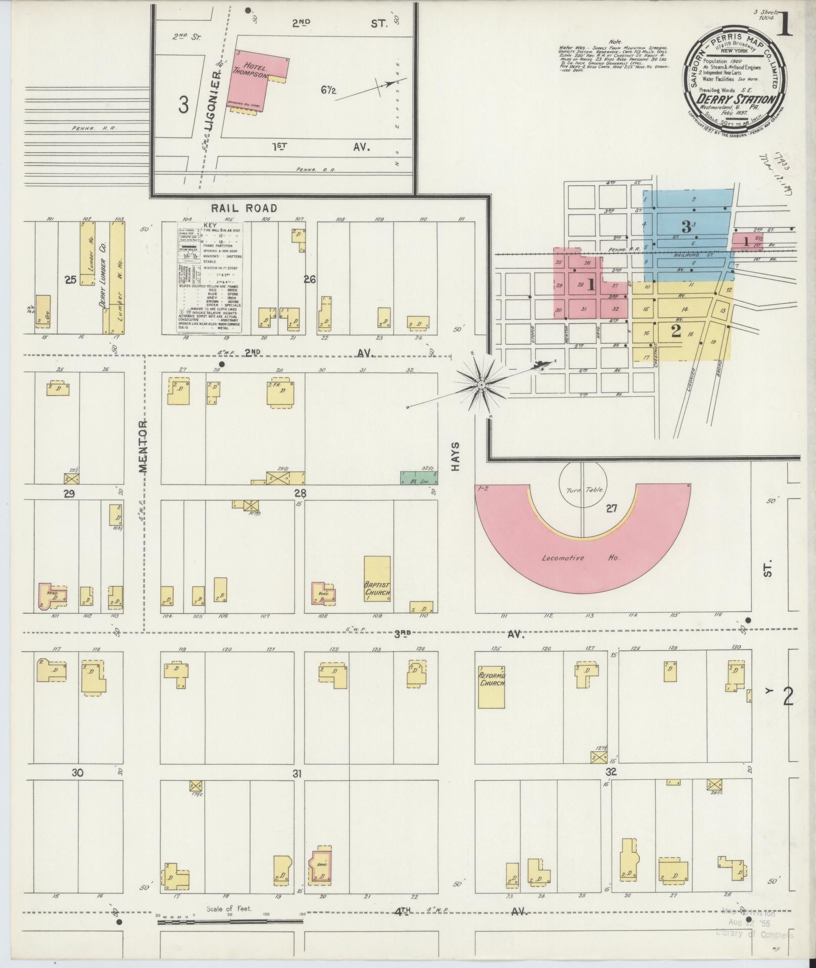 Sanborn Fire Insurance Map from Derry, Westmoreland County, Pennsylvania (1897), Sheet #0001 - Historic Sanborn Fire Insurance Map Print, vintage old map wall art, antique decor, genealogy gift, Pennsylvania Pennsylvania map