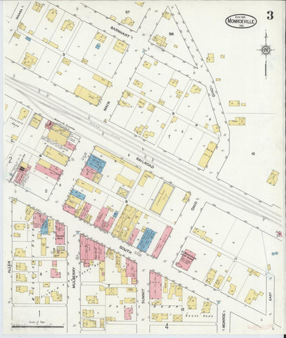 Sanborn Fire Insurance Map from Monroeville, Allen County, Indiana (1916), Sheet #0003 - Historic Sanborn Fire Insurance Map Print, vintage old map wall art, antique decor, genealogy gift, Indiana Indiana map