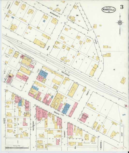 Sanborn Fire Insurance Map from Monroeville, Allen County, Indiana (1916), Sheet #0003 - Historic Sanborn Fire Insurance Map Print, vintage old map wall art, antique decor, genealogy gift, Indiana Indiana map