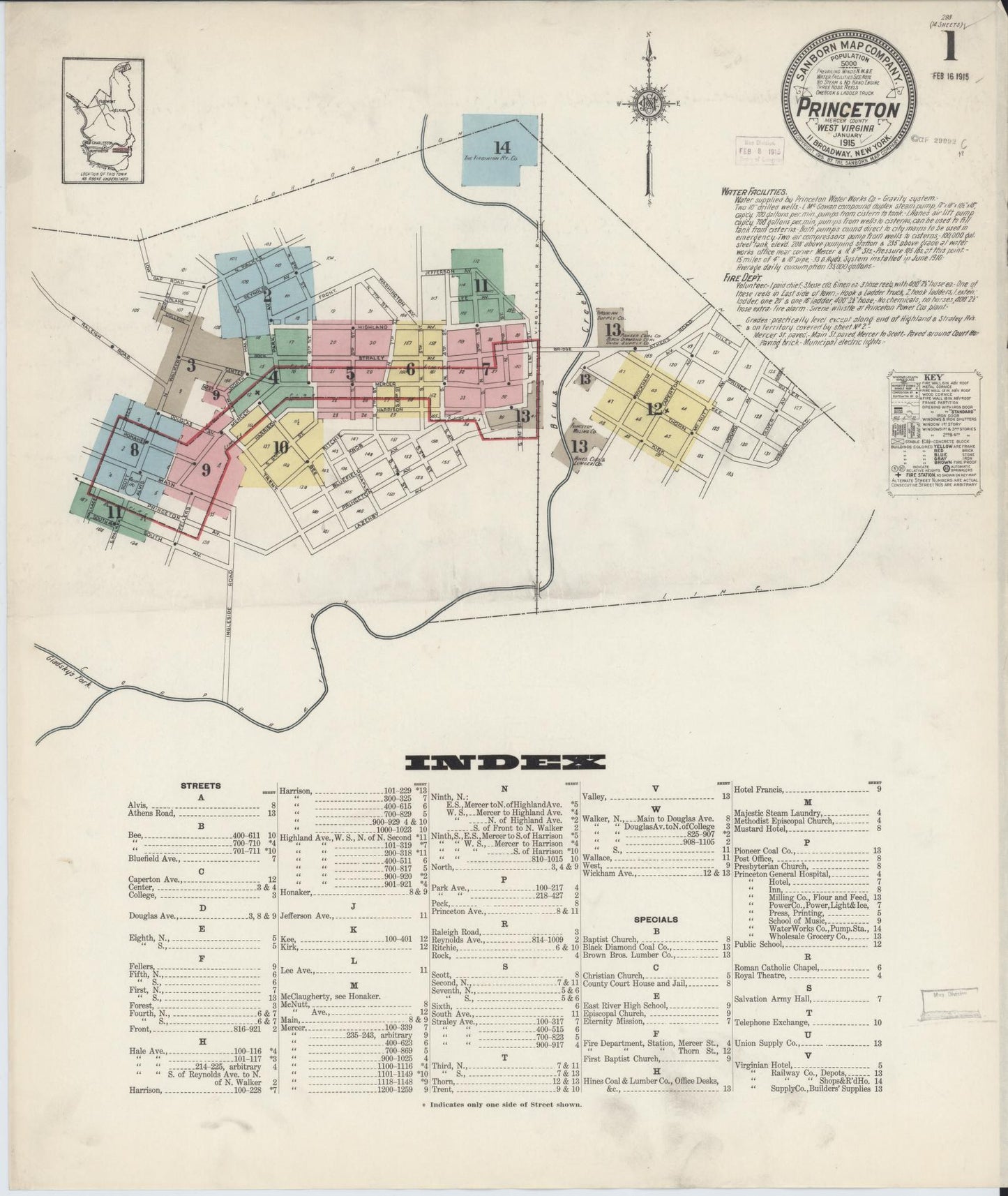 Sanborn Fire Insurance Map from Princeton, Mercer County, West Virginia. (1915) – Historic Sanborn Fire Insurance Map Print