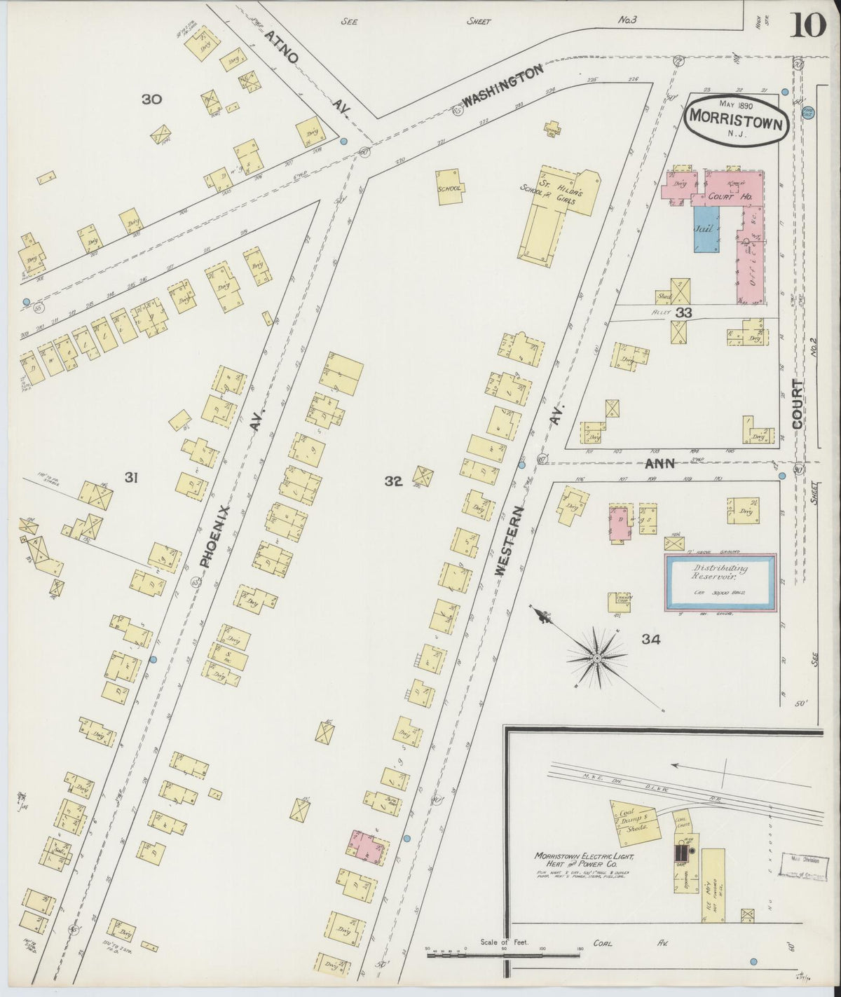 Sanborn Fire Insurance Map from Morristown, Morris County, New Jersey (1890), Sheet #0010 - Complete Map Set gallery image, historic Sanborn map, vintage wall art, New Jersey New Jersey