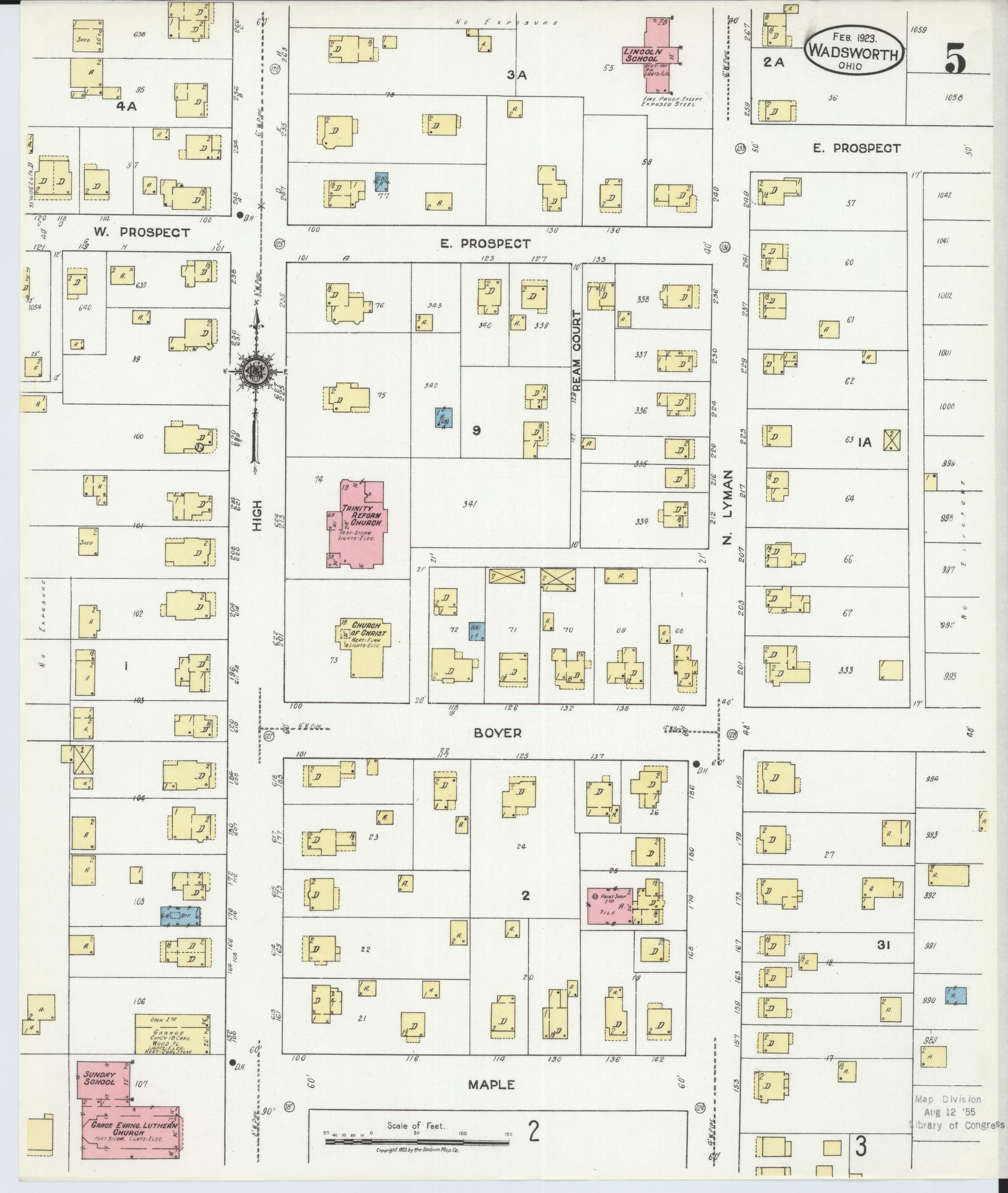 Sanborn Fire Insurance Map from Wadsworth, Medina County, Ohio (1923), Sheet #0005 - Complete Map Set gallery image, historic Sanborn map, vintage wall art, Ohio Ohio