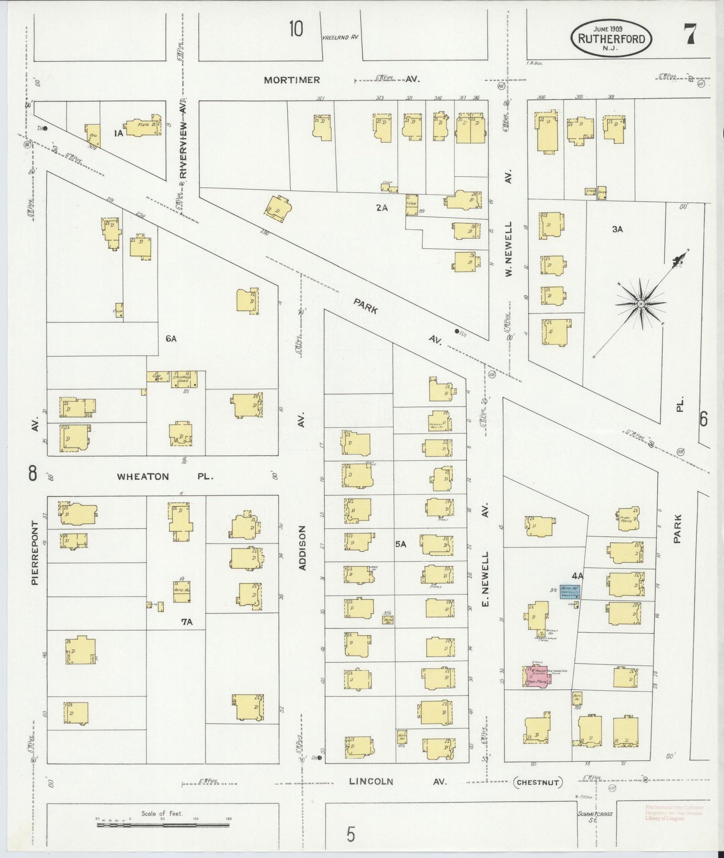 Sanborn Fire Insurance Map from Rutherford, Bergen County, New Jersey (1909), Sheet #0007 - Complete Map Set gallery image, historic Sanborn map, vintage wall art, New Jersey New Jersey