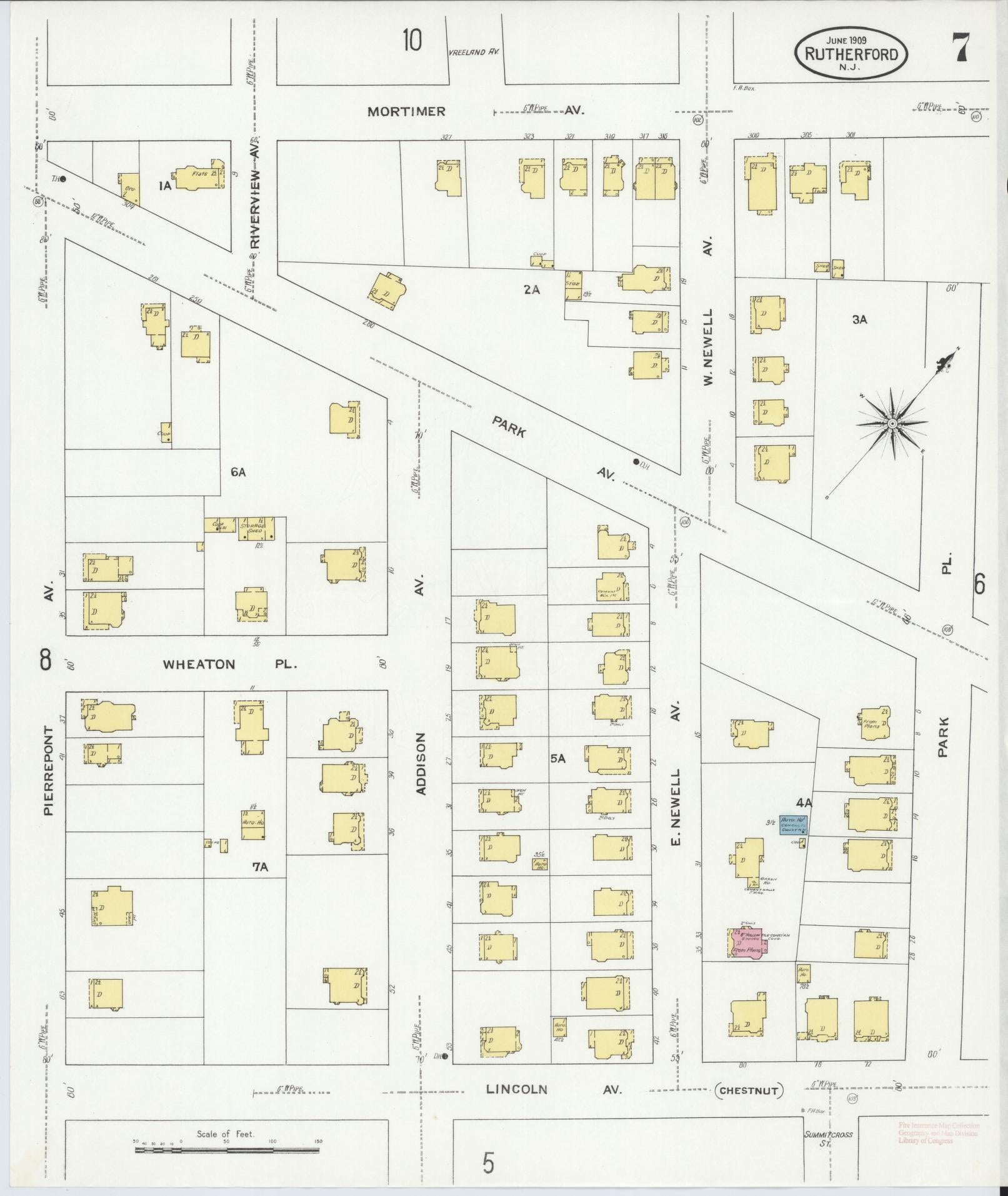 Sanborn Fire Insurance Map from Rutherford, Bergen County, New Jersey (1909), Sheet #0007 - Complete Map Set gallery image, historic Sanborn map, vintage wall art, New Jersey New Jersey