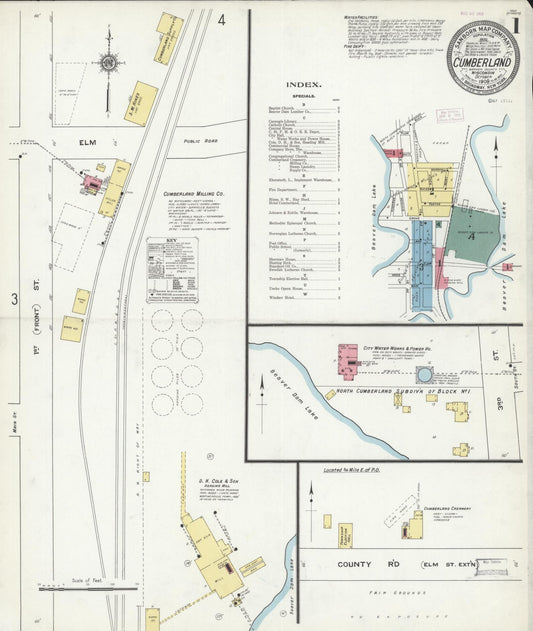Sanborn Fire Insurance Map from Cumberland, Barron County, Wisconsin (1909), Sheet #0001 - Complete Map Set gallery image, historic Sanborn map, vintage wall art, Wisconsin Wisconsin