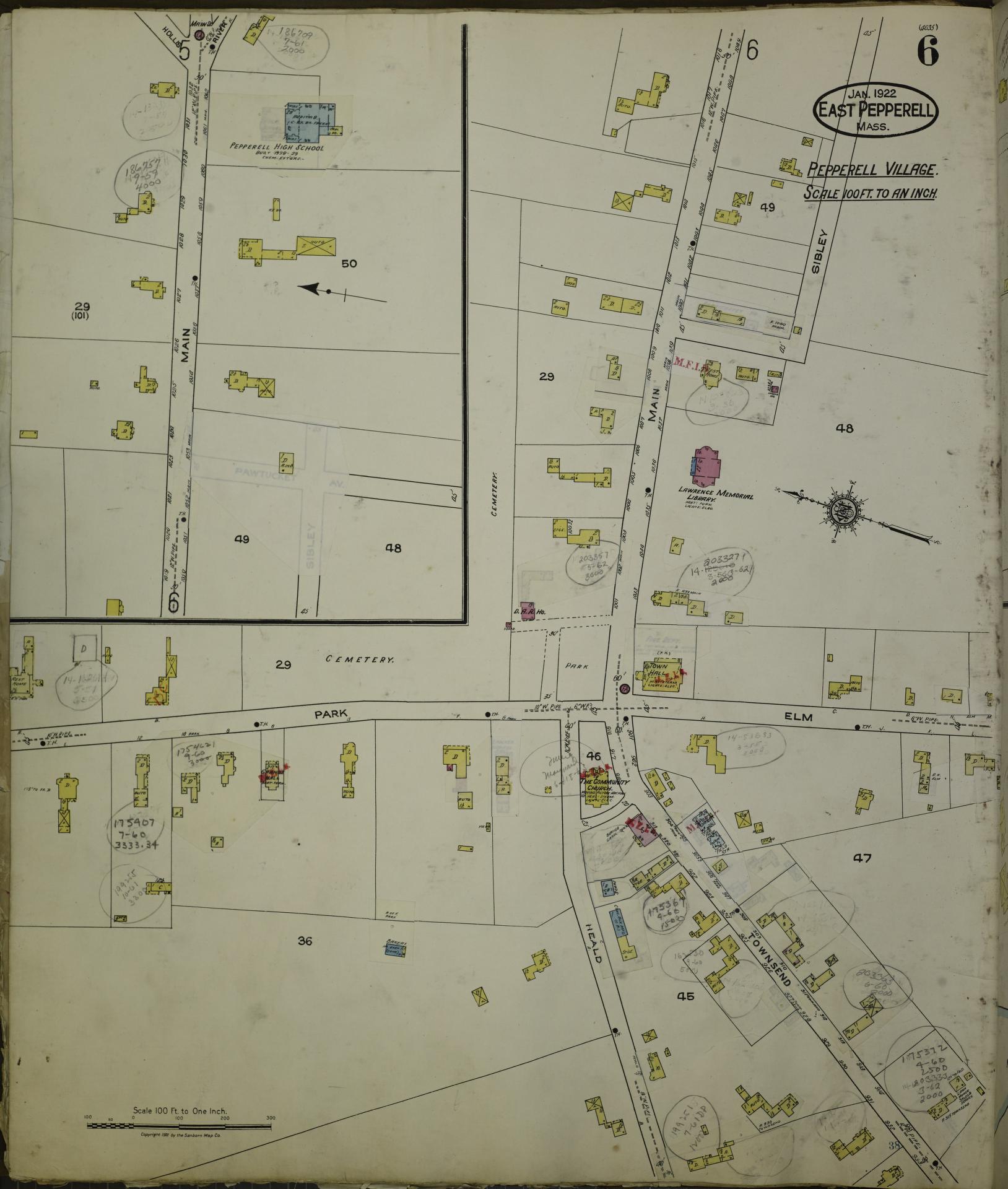 Sanborn Fire Insurance Map from East Pepperell, Middlesex County, Massachusetts (1953), Sheet #0006 - Historic Sanborn Fire Insurance Map Print, vintage old map wall art, antique decor, genealogy gift, Massachusetts Massachusetts map