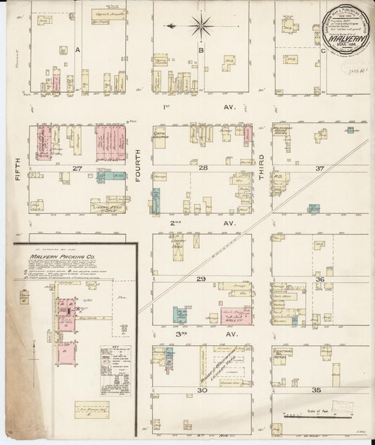 Sanborn Fire Insurance Map from Malvern, Mills County, Iowa (1886), Sheet #0001 - Historic Sanborn Fire Insurance Map Print, vintage old map wall art