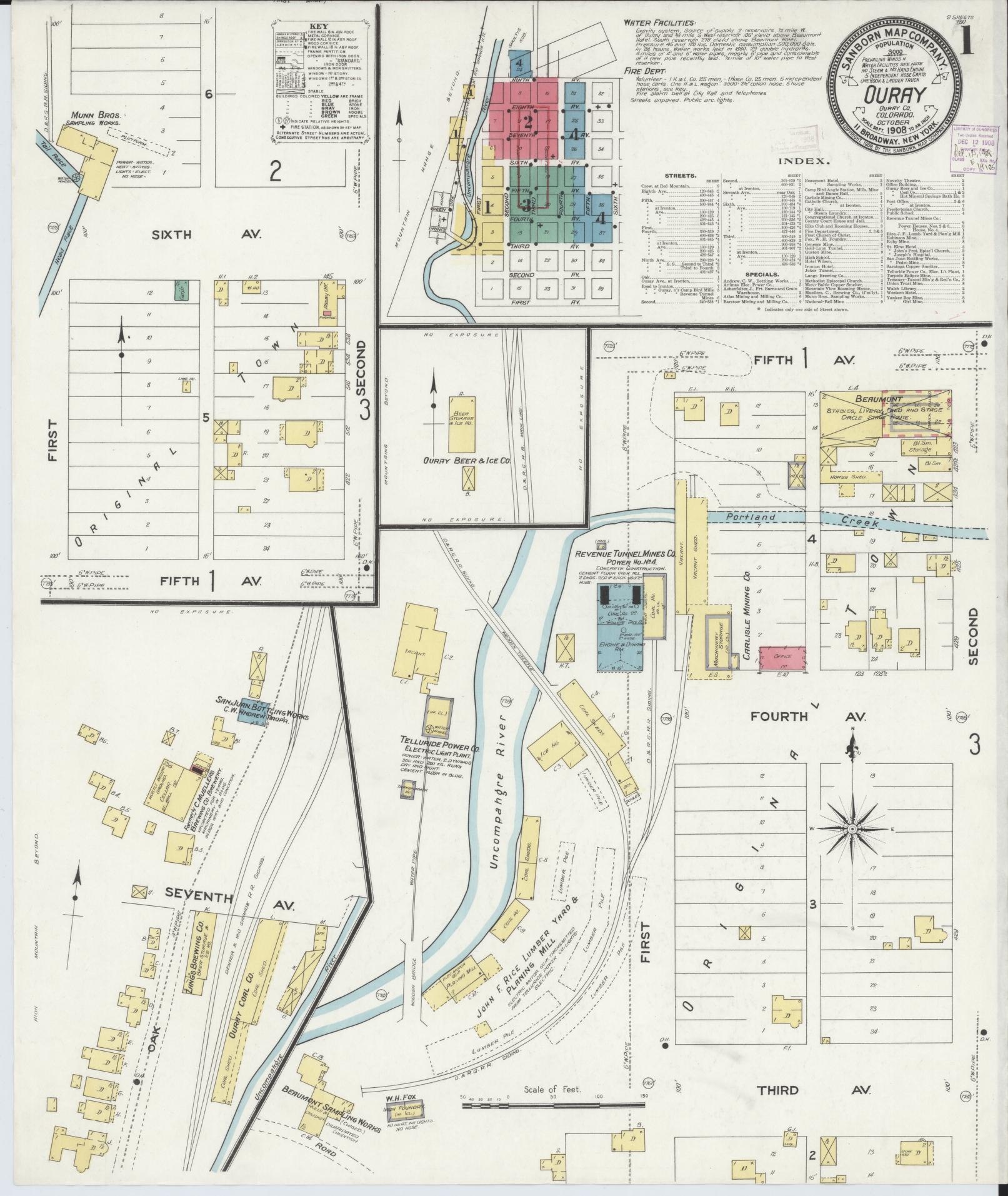 Sanborn Fire Insurance Map from Ouray, Ouray County, Colorado (1908), Sheet #0001 - Complete Map Set gallery image, historic Sanborn map, vintage wall art, Colorado Colorado