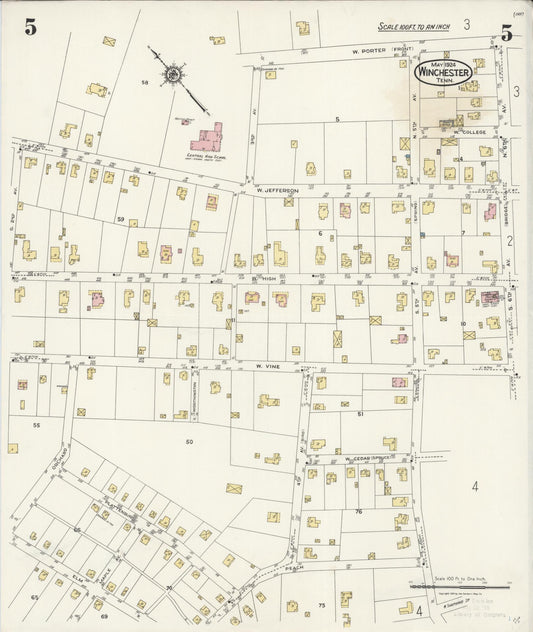 Sanborn Fire Insurance Map from Winchester, Franklin County, Tennessee (1924), Sheet #0005 - Historic Sanborn Fire Insurance Map Print, vintage old map wall art, antique decor, genealogy gift, Tennessee Tennessee map