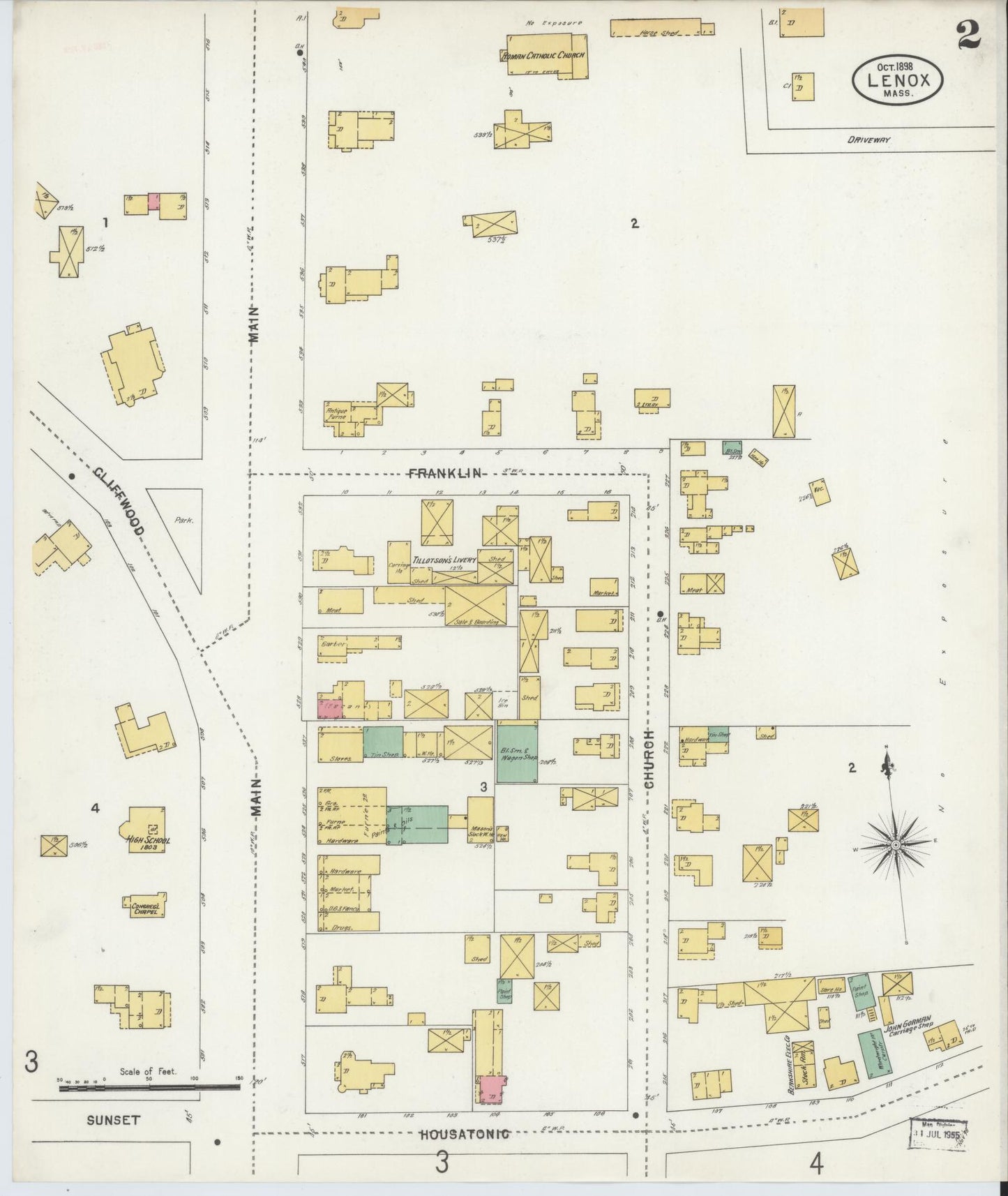 Sanborn Fire Insurance Map from Lenox, Berkshire County, Massachusetts (1898), Sheet #0002 - Complete Map Set gallery image, historic Sanborn map, vintage wall art, Massachusetts Massachusetts