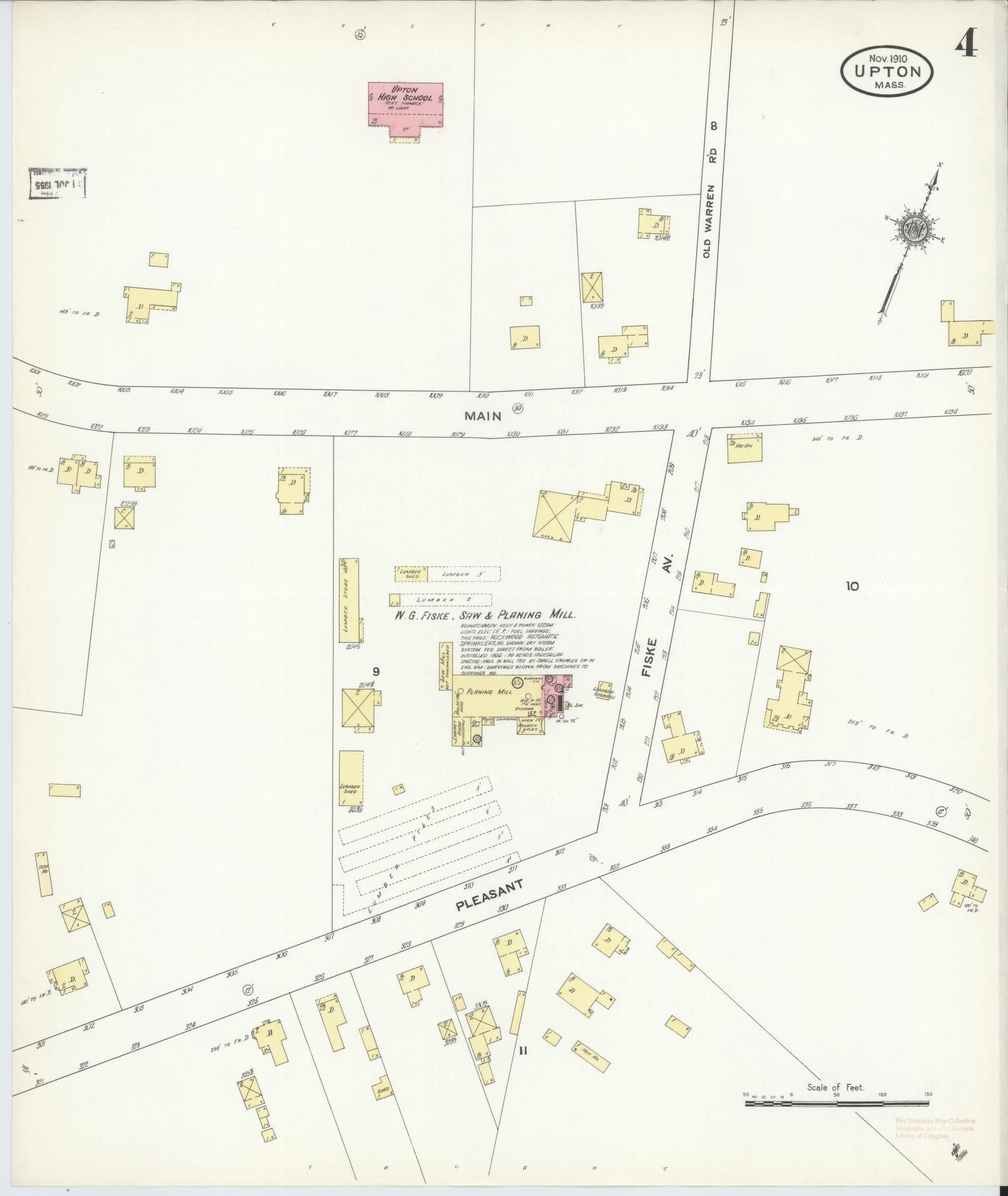 Sanborn Fire Insurance Map from Upton, Worcester County, Massachusetts (1910), Sheet #0004 - Historic Sanborn Fire Insurance Map Print, vintage old map wall art, antique decor, genealogy gift, Massachusetts Massachusetts map