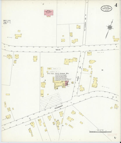 Sanborn Fire Insurance Map from Upton, Worcester County, Massachusetts (1910), Sheet #0004 - Historic Sanborn Fire Insurance Map Print, vintage old map wall art, antique decor, genealogy gift, Massachusetts Massachusetts map