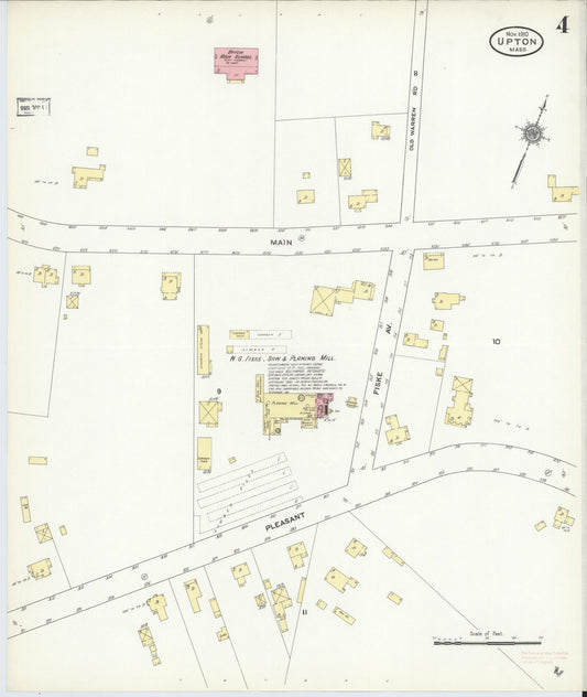 Sanborn Fire Insurance Map from Upton, Worcester County, Massachusetts (1910), Sheet #0004 - Historic Sanborn Fire Insurance Map Print, vintage old map wall art, antique decor, genealogy gift, Massachusetts Massachusetts map
