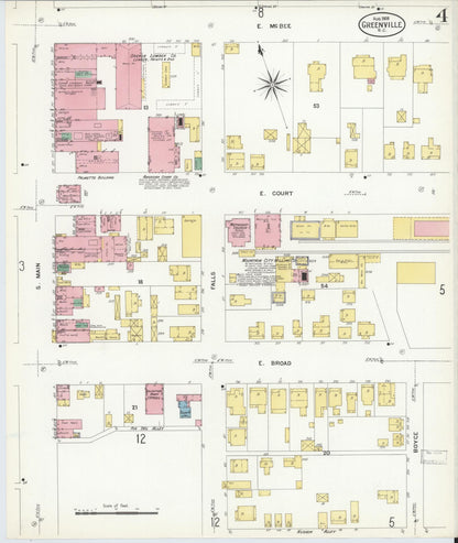 Sanborn Fire Insurance Map from Greenville, Greenville County, South Carolina (1908), Sheet #0004 - Complete Map Set gallery image, historic Sanborn map, vintage wall art, South Carolina South Carolina