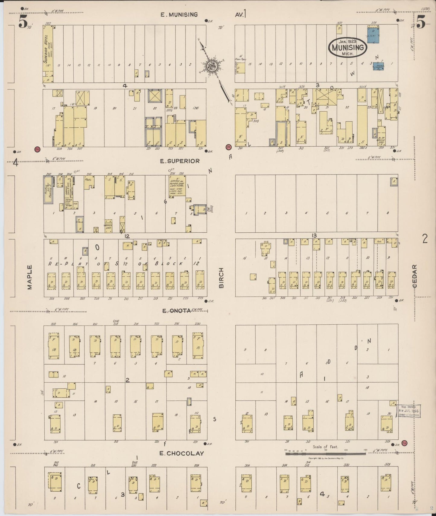 Sanborn Fire Insurance Map from Munising, Alger County, Michigan (1923), Sheet #0005 - Complete Map Set gallery image, historic Sanborn map, vintage wall art, Michigan Michigan