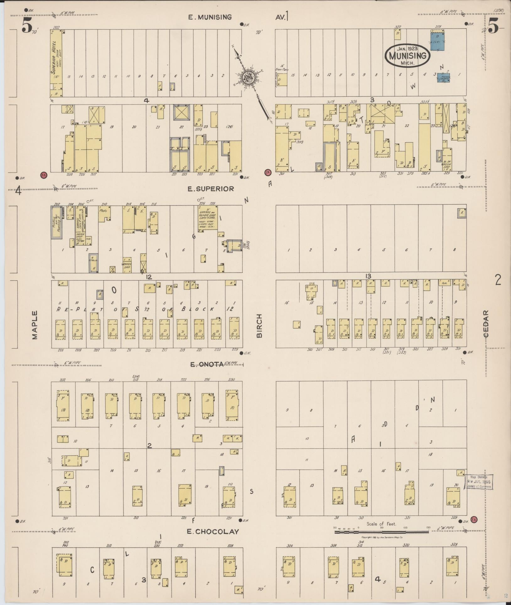 Sanborn Fire Insurance Map from Munising, Alger County, Michigan (1923), Sheet #0005 - Complete Map Set gallery image, historic Sanborn map, vintage wall art, Michigan Michigan
