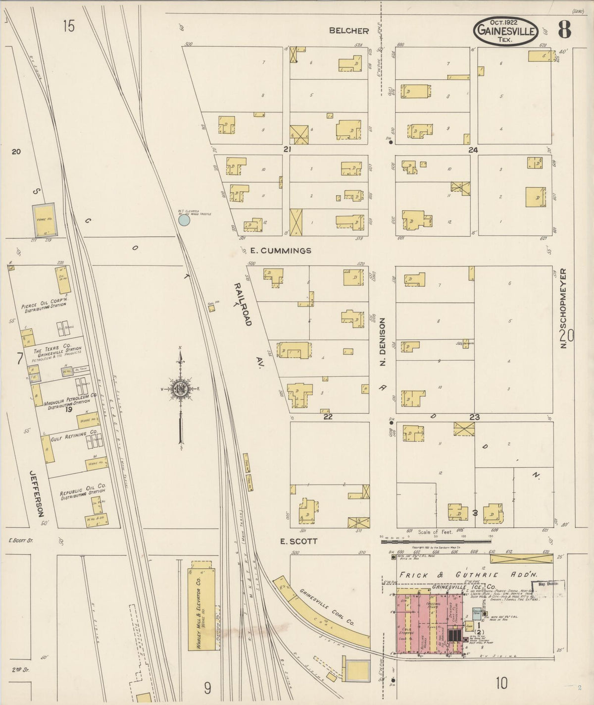 Sanborn Fire Insurance Map from Gainesville, Cooke County, Texas (1922), Sheet #0008 - Complete Map Set gallery image, historic Sanborn map, vintage wall art, Texas Texas