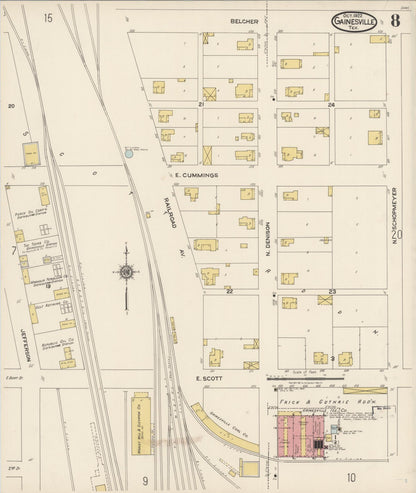 Sanborn Fire Insurance Map from Gainesville, Cooke County, Texas (1922), Sheet #0008 - Complete Map Set gallery image, historic Sanborn map, vintage wall art, Texas Texas