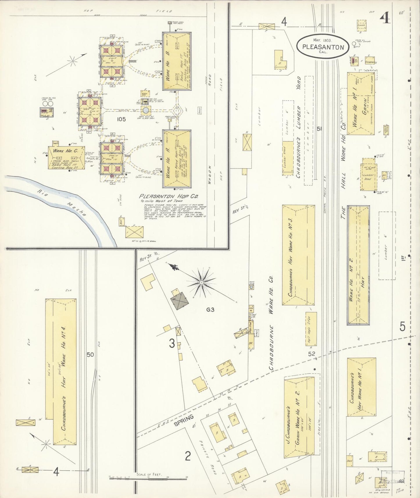 Sanborn Fire Insurance Map from Pleasanton, Alameda County, California (1903), Sheet #0004 - Complete Map Set gallery image, historic Sanborn map, vintage wall art, California California
