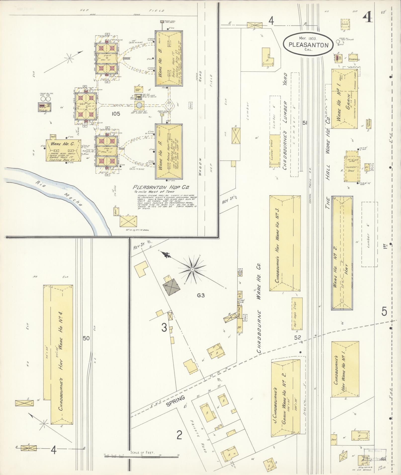Sanborn Fire Insurance Map from Pleasanton, Alameda County, California (1903), Sheet #0004 - Complete Map Set gallery image, historic Sanborn map, vintage wall art, California California