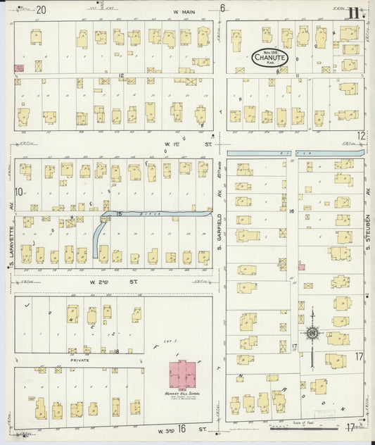 Sanborn Fire Insurance Map from Chanute, Neosho County, Kansas (1916), Sheet #0011 - Historic Sanborn Fire Insurance Map Print, vintage old map wall art, antique decor, genealogy gift, Kansas Kansas map