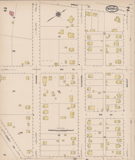 Sanborn Fire Insurance Map from Norwalk, Los Angeles County, California (1922), Sheet #0002 - Historic Sanborn Fire Insurance Map Print, vintage old map wall art, antique decor, genealogy gift, California California map