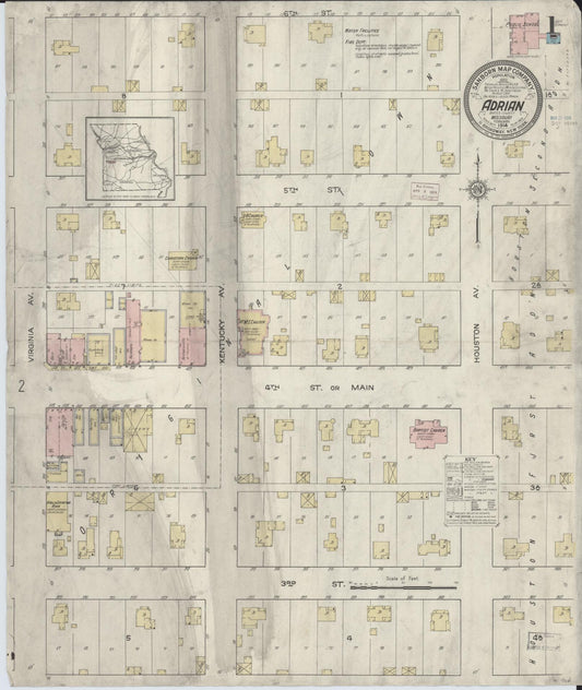 Sanborn Fire Insurance Map from Adrian, Bates County, Missouri (1914), Sheet #0001 - Historic Sanborn Fire Insurance Map Print, vintage old map wall art, antique decor, genealogy gift, Missouri Missouri map