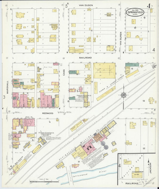 Sanborn Fire Insurance Map from Springfield, Brown County, Minnesota (1909), Sheet #0004 - Historic Sanborn Fire Insurance Map Print, vintage old map wall art, antique decor, genealogy gift, Minnesota Minnesota map