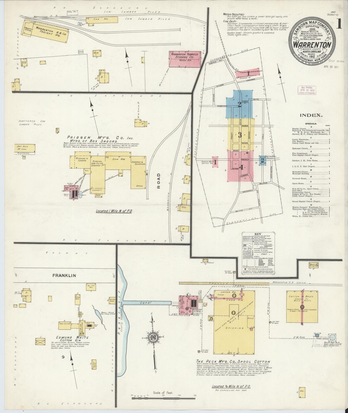 Sanborn Fire Insurance Map from Warrenton, Warren County, North Carolina (1912), Sheet #0001 - Complete Map Set gallery image, historic Sanborn map, vintage wall art, North Carolina North Carolina