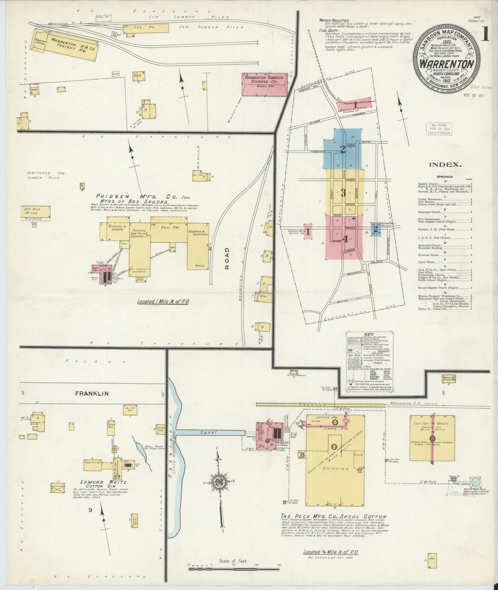 Sanborn Fire Insurance Map from Warrenton, Warren County, North Carolina (1912), Sheet #0001 - Complete Map Set gallery image, historic Sanborn map, vintage wall art, North Carolina North Carolina