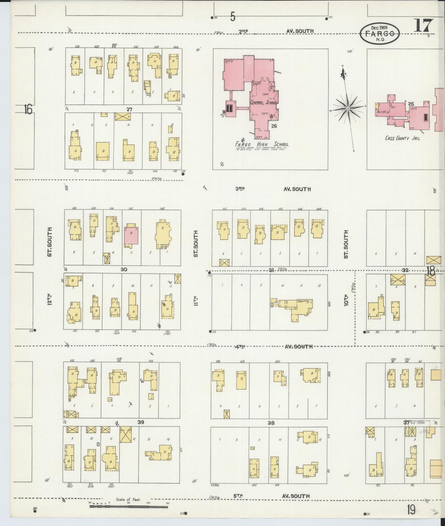 Sanborn Fire Insurance Map from Fargo, Cass County, North Dakota (1905), Sheet #0017 - Historic Sanborn Fire Insurance Map Print, vintage old map wall art, antique decor, genealogy gift, North Dakota North Dakota map