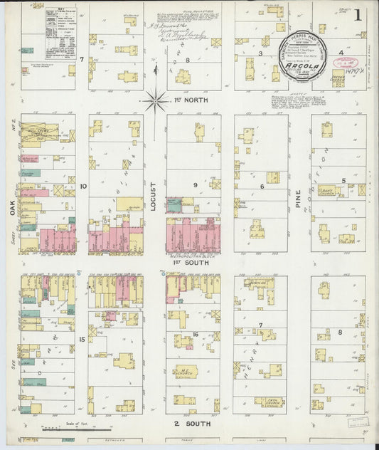 Sanborn Fire Insurance Map from Arcola, Douglas County, Illinois (1892), Sheet #0001 - Historic Sanborn Fire Insurance Map Print, vintage old map wall art, antique decor, genealogy gift, Illinois Illinois map