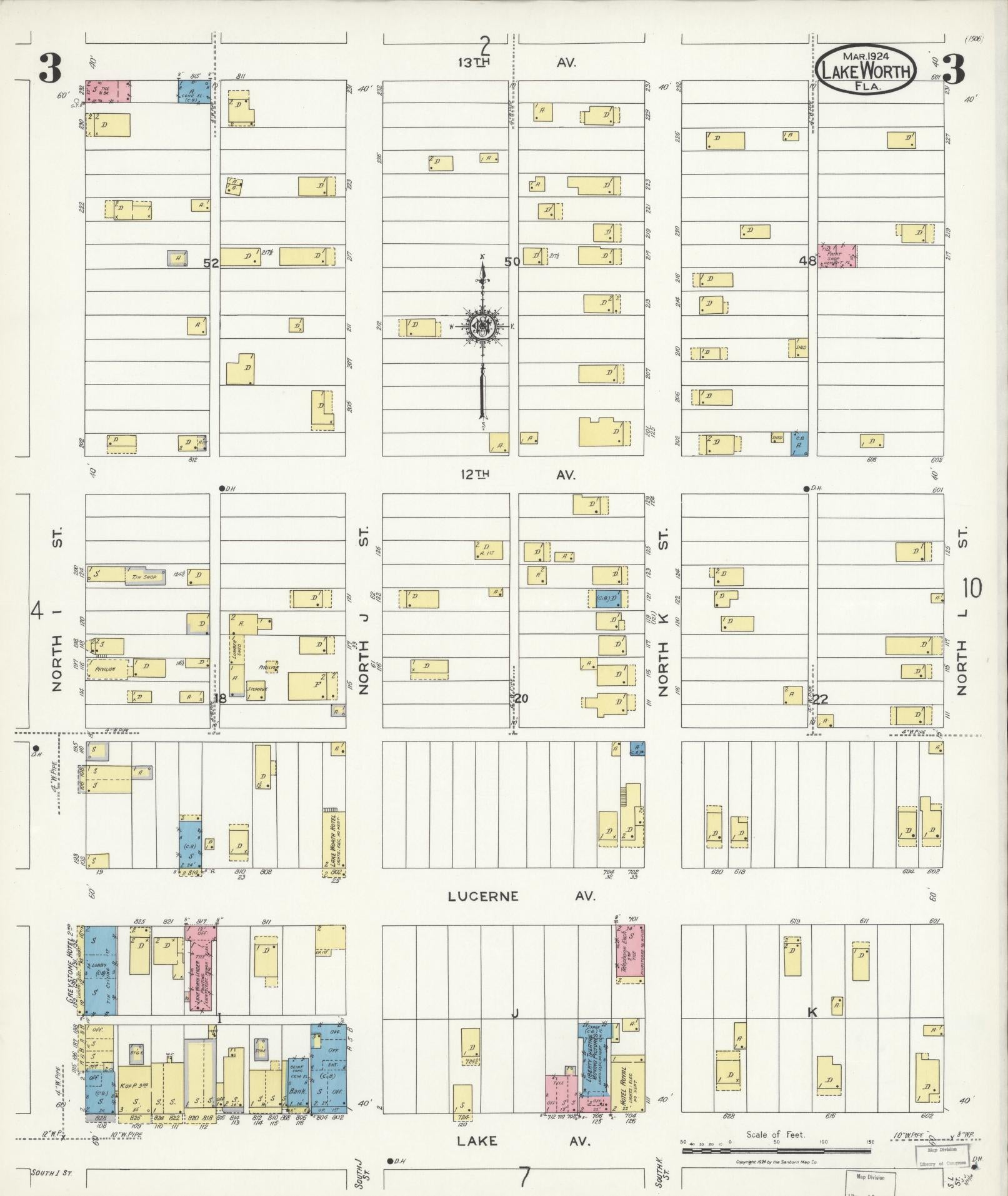 Sanborn Fire Insurance Map from Lake Worth, Palm Beach County, Florida (1924), Sheet #0003 - Complete Map Set gallery image, historic Sanborn map, vintage wall art, Florida Florida