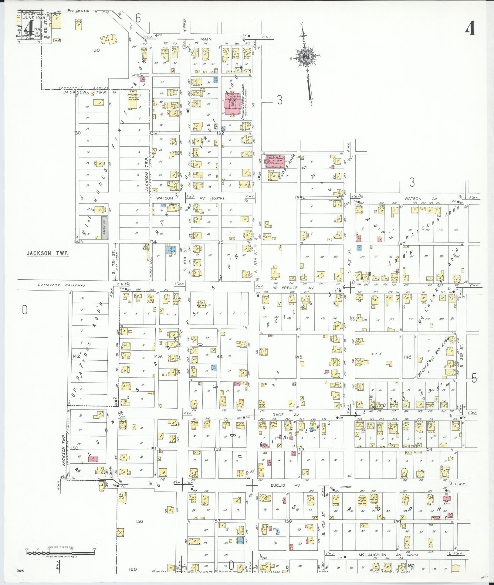 Sanborn Fire Insurance Map from Byesville, Guernsey County, Ohio (1948), Sheet #0004 - Historic Sanborn Fire Insurance Map Print, vintage old map wall art, antique decor, genealogy gift, Ohio Ohio map