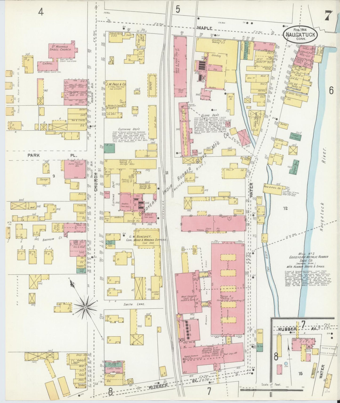 Sanborn Fire Insurance Map from Naugatuck, New Haven County, Connecticut (1904), Sheet #0007 - Complete Map Set gallery image, historic Sanborn map, vintage wall art, Connecticut Connecticut