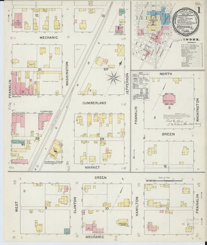 Sanborn Fire Insurance Map from Marshall, Clark County, Illinois (1892), Sheet #0001 - Historic Sanborn Fire Insurance Map Print, vintage old map wall art, antique decor, genealogy gift, Illinois Illinois map