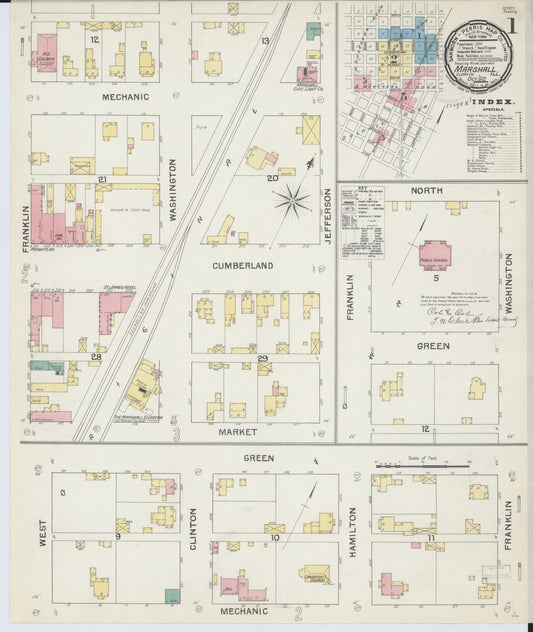 Sanborn Fire Insurance Map from Marshall, Clark County, Illinois (1892), Sheet #0001 - Historic Sanborn Fire Insurance Map Print, vintage old map wall art, antique decor, genealogy gift, Illinois Illinois map