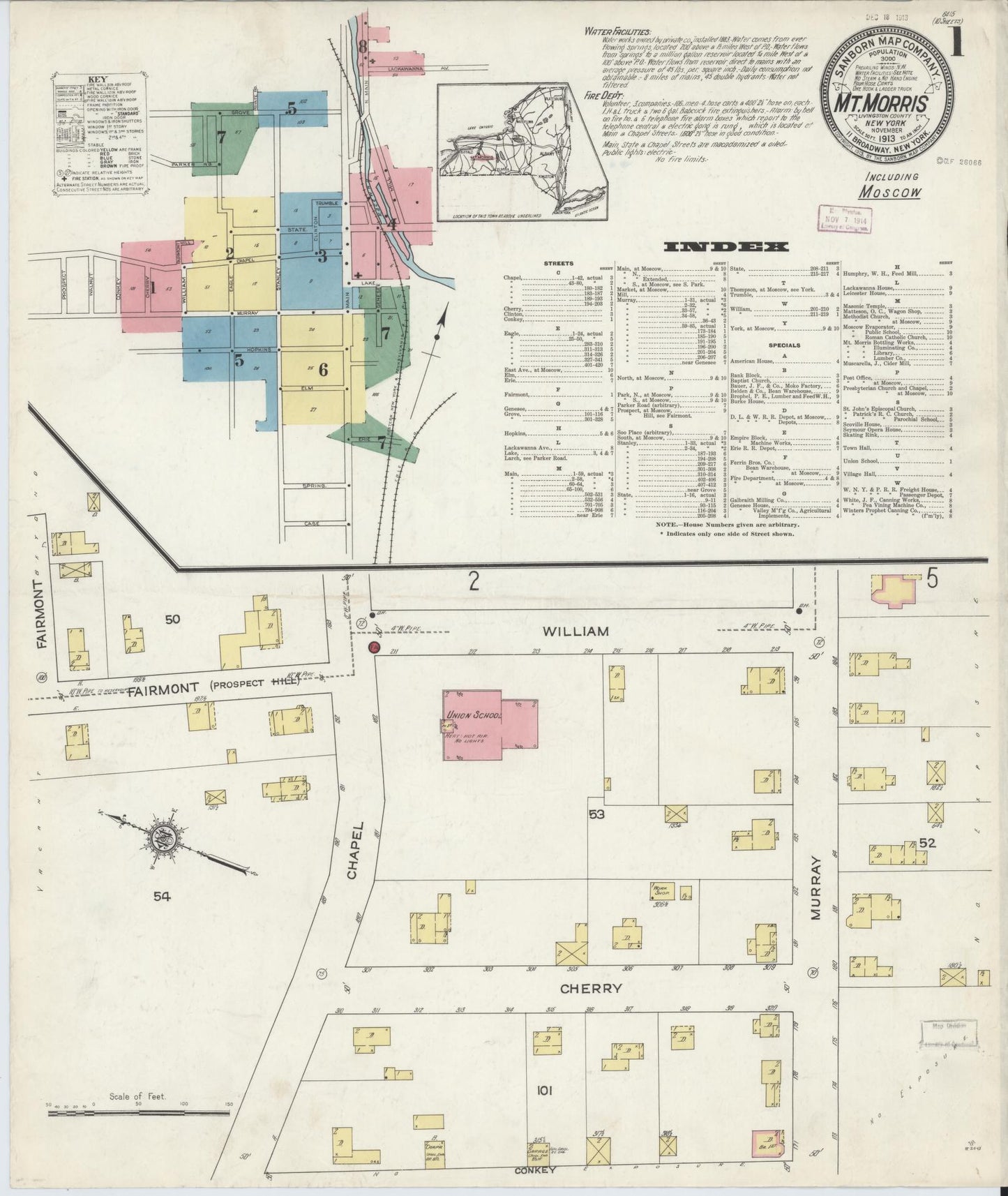 Sanborn Fire Insurance Map from Mount Morris, Livingston County, New York (1913), Sheet #0001 - Complete Map Set gallery image, historic Sanborn map, vintage wall art, New York New York