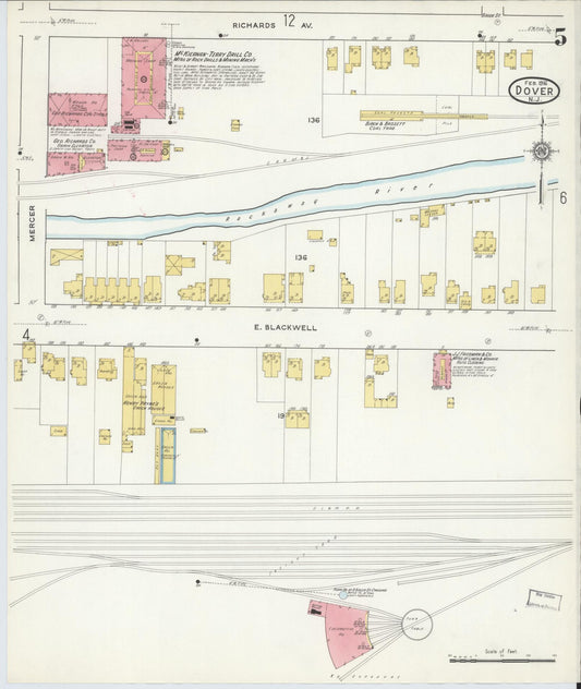 Sanborn Fire Insurance Map from Dover, Morris County, New Jersey (1916), Sheet #0005 - Historic Sanborn Fire Insurance Map Print, vintage old map wall art, antique decor, genealogy gift, New Jersey New Jersey map